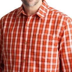 Men'S Coast Long Sleeve Shirt Solar Orange/Auburn Check