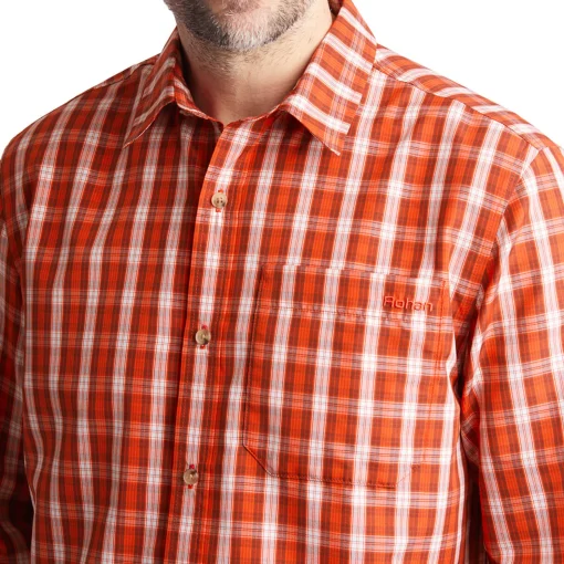 Men'S Coast Long Sleeve Shirt Solar Orange/Auburn Check