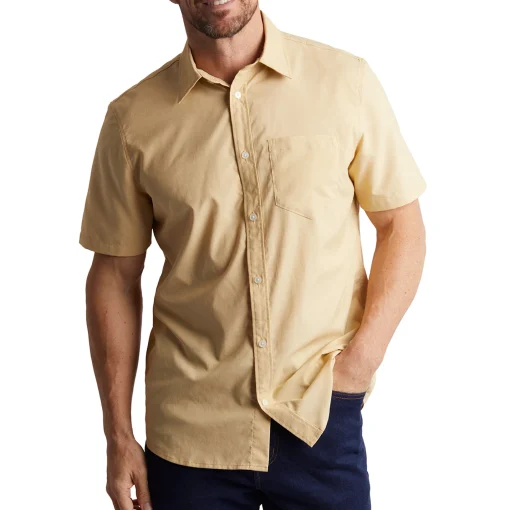 Men'S Finchley Short Sleeve Shirt Iris Yellow Oxford