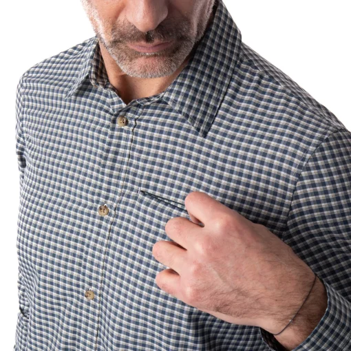 Men'S Firth Long Sleeve Shirt Marine Blue Gingham