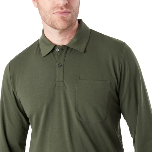 Men'S Global Long Sleeve Polo Conifer Green