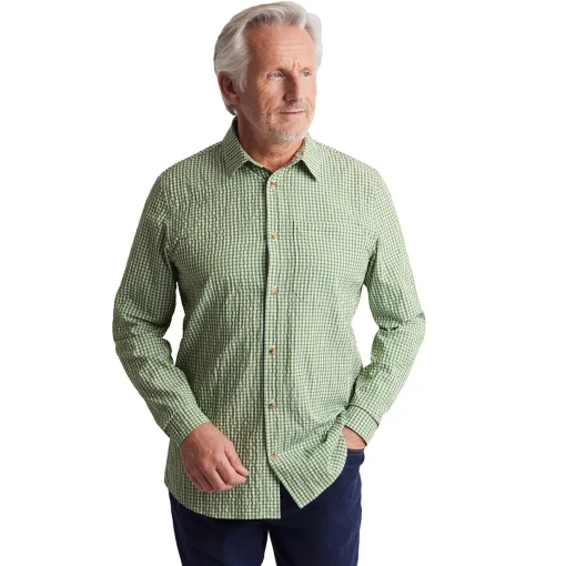 Men'S Isle Long Sleeve Shirt Alpine Green Gingham