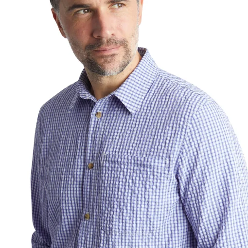 Men'S Isle Long Sleeve Shirt Eclipse Blue Gingham