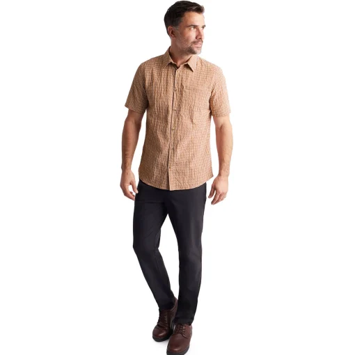 Men'S Isle Short Sleeve Shirt Sunset Orange Gingham