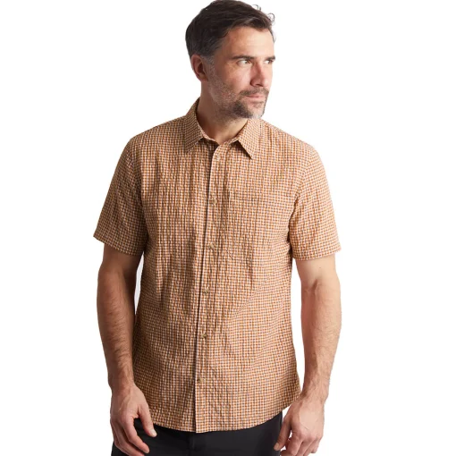 Men'S Isle Short Sleeve Shirt Sunset Orange Gingham