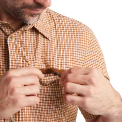 Men'S Isle Short Sleeve Shirt Sunset Orange Gingham