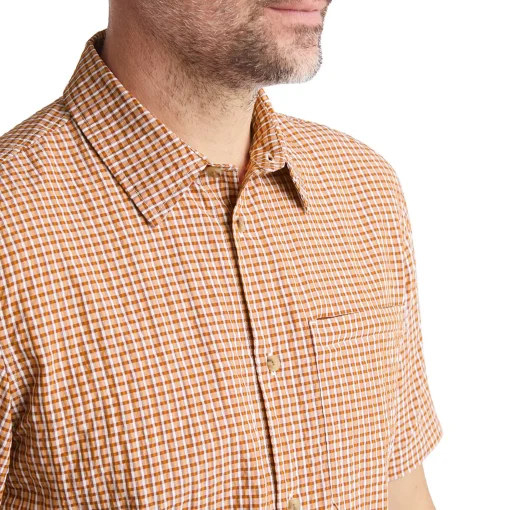 Men'S Isle Short Sleeve Shirt Sunset Orange Gingham