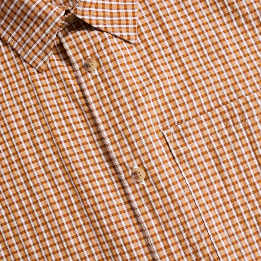 Men'S Isle Short Sleeve Shirt Sunset Orange Gingham