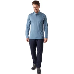 Men'S Merino Cool Long Sleeve Polo Shadow Blue Marl