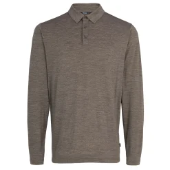 Men'S Merino Cool Long Sleeve Polo Dark Olive Brown Marl