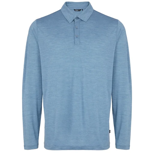 Men'S Merino Cool Long Sleeve Polo Shadow Blue Marl
