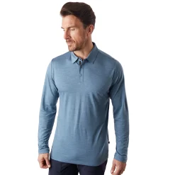 Men'S Merino Cool Long Sleeve Polo Shadow Blue Marl