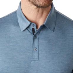Men'S Merino Cool Long Sleeve Polo Shadow Blue Marl