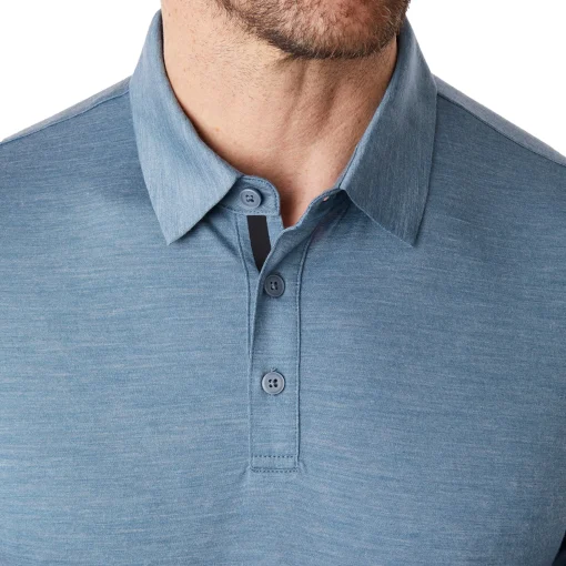Men'S Merino Cool Long Sleeve Polo Shadow Blue Marl