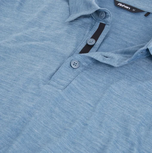 Men'S Merino Cool Long Sleeve Polo Shadow Blue Marl