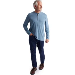 Men'S Newlyn Henley Long Sleeve Top Cliff Blue