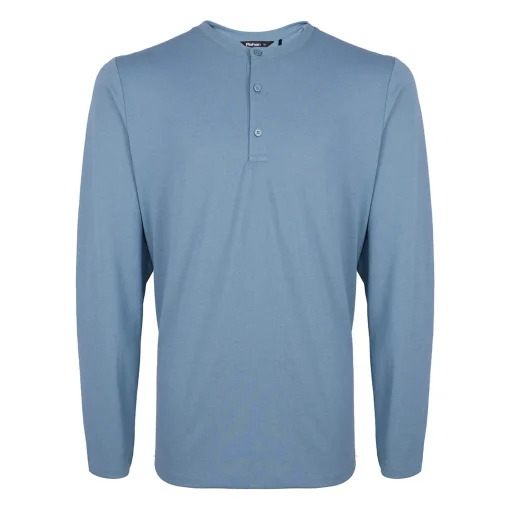 Men'S Newlyn Henley Long Sleeve Top Cliff Blue