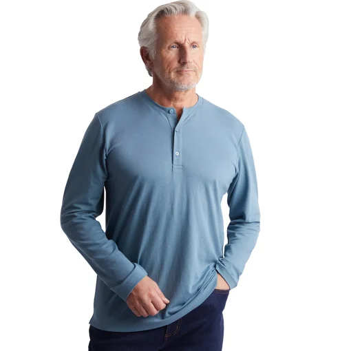 Men'S Newlyn Henley Long Sleeve Top Cliff Blue