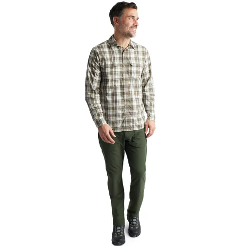 Men'S Pennine Long Sleeve Shirt Ecru/Dark Olive Check
