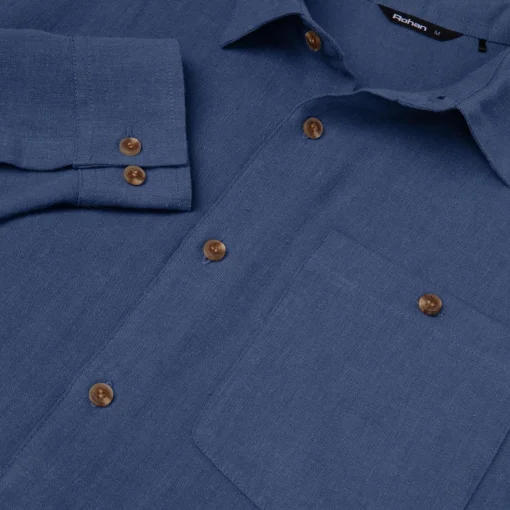 Men'S Porto Linen Long Sleeve Shirt Ocean Blue