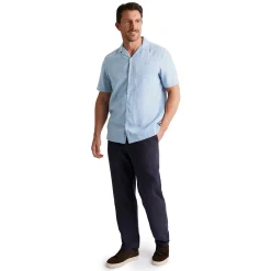 Men'S Porto Linen Short Sleeve Shirt Chambray Blue Stripe