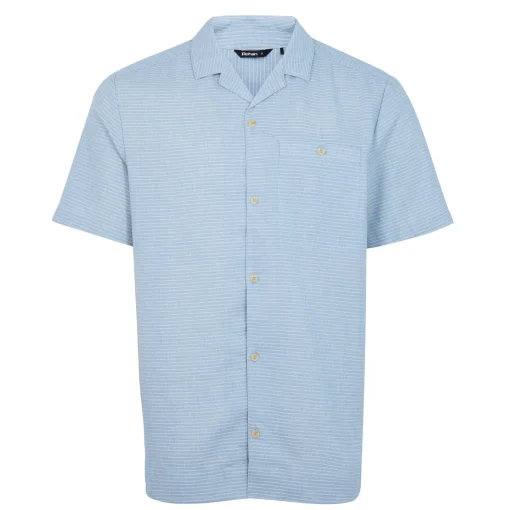 Men'S Porto Linen Short Sleeve Shirt Chambray Blue Stripe