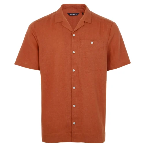 Men'S Porto Linen Short Sleeve Shirt Canyon Orange