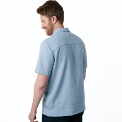 Men'S Porto Linen Short Sleeve Shirt Chambray Blue Stripe