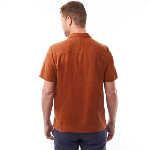 Men'S Porto Linen Short Sleeve Shirt Canyon Orange