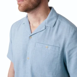 Men'S Porto Linen Short Sleeve Shirt Chambray Blue Stripe