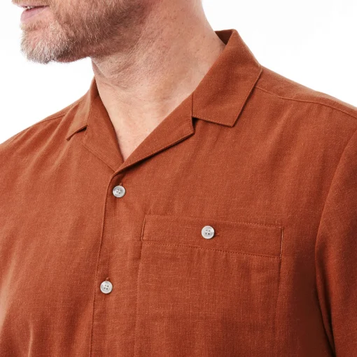 Men'S Porto Linen Short Sleeve Shirt Canyon Orange