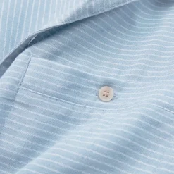 Men'S Porto Linen Short Sleeve Shirt Chambray Blue Stripe