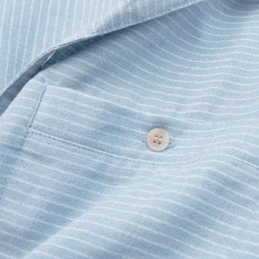 Men'S Porto Linen Short Sleeve Shirt Chambray Blue Stripe