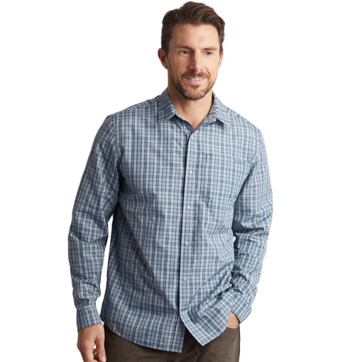 Men'S Portreath Long Sleeve Shirt Shadow Blue Check