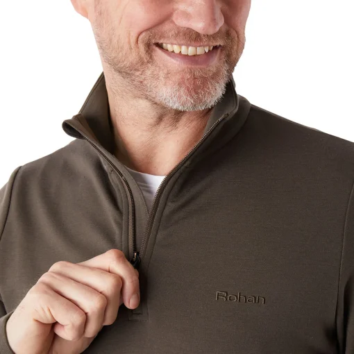 Men'S Radiant Merino Zip Neck Top Dark Olive Brown