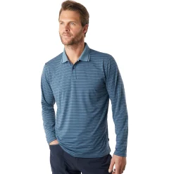 Men'S Shoreline Long Sleeve Polo Shadow Blue/Navy Stripe