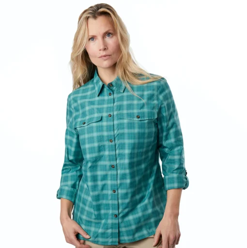 Women'S Bay Long Sleeve Shirt Glacier Green Check