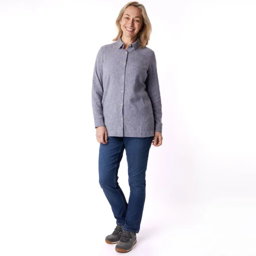 Women'S Brisa Linen Long Sleeve Shirt Ocean Blue