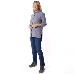 Women'S Brisa Linen Long Sleeve Shirt Ocean Blue