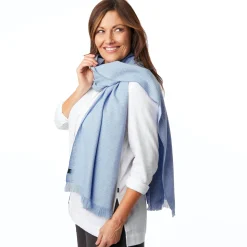 Women'S Brisa Linen Scarf Chambray Blue Stripe
