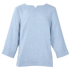 Women'S Brisa Linen Short Sleeve Top Chambray Blue Stripe