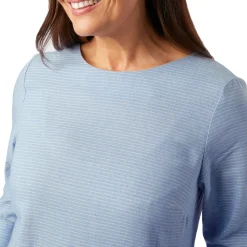Women'S Brisa Linen Short Sleeve Top Chambray Blue Stripe