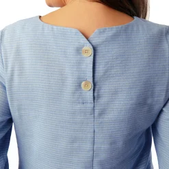 Women'S Brisa Linen Short Sleeve Top Chambray Blue Stripe