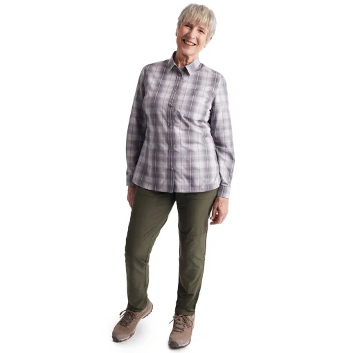 Women'S Coast Long Sleeve Shirt Mauve Grey/Orchid Check