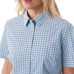 Women'S Eave Short Sleeve Shirt Chambray Blue Gingham