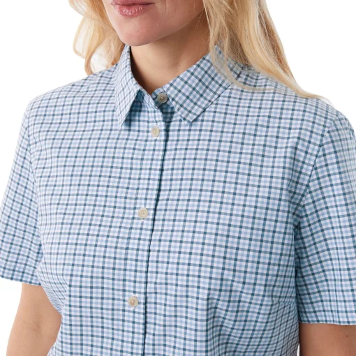 Women'S Eave Short Sleeve Shirt Chambray Blue Gingham