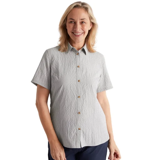 Women'S Isle Short Sleeve Shirt Mineral Grey Gingham