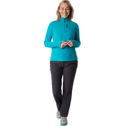 Women'S Microgrid Zip Neck Top Cove Blue