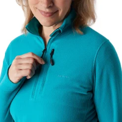 Women'S Microgrid Zip Neck Top Cove Blue