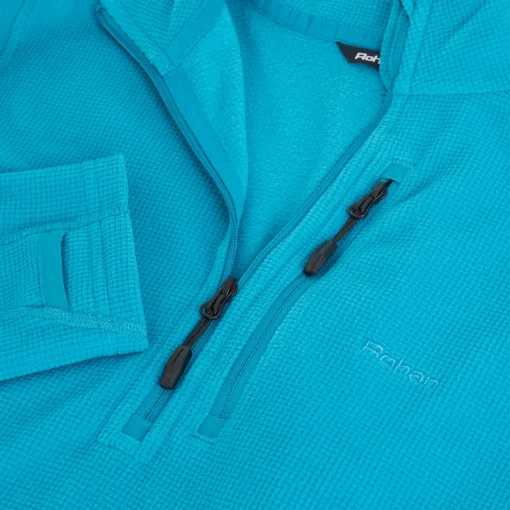 Women'S Microgrid Zip Neck Top Cove Blue